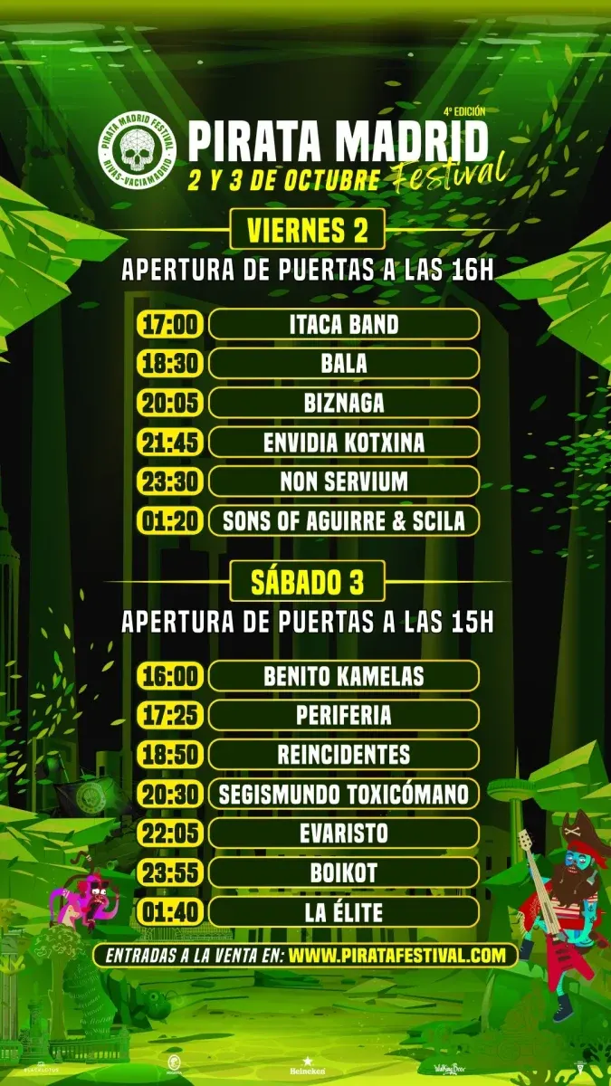 Pirata Madrid 2026 timetable poster, Friday 2 and Saturday 3 October