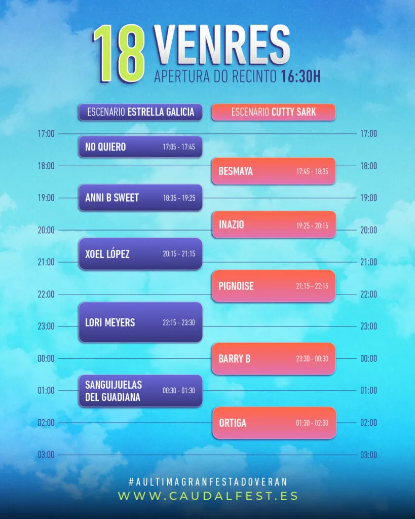 Horarios del viernes 18 de septiembre de Caudal Fest 2026