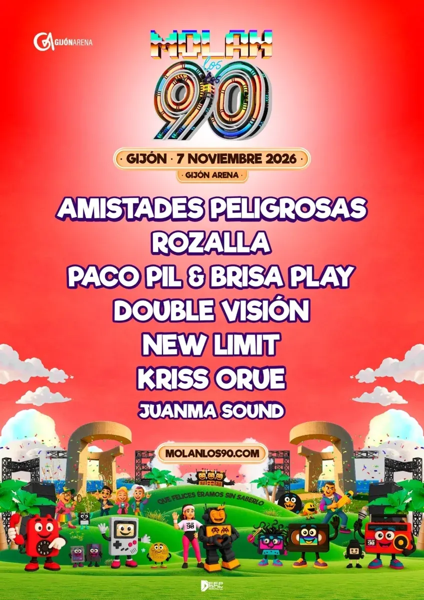 Cartel oficial de Molan los 90 en Gijón, el 7 de noviembre de 2026