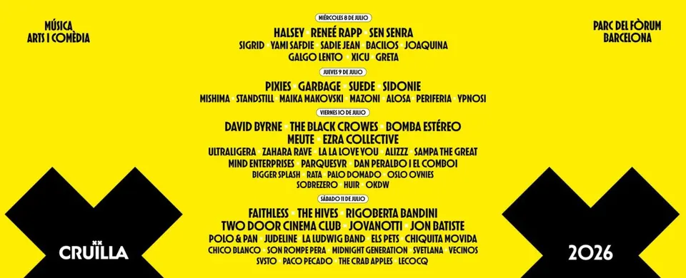 Cartel por días de Cruïlla 2026 en Barcelona