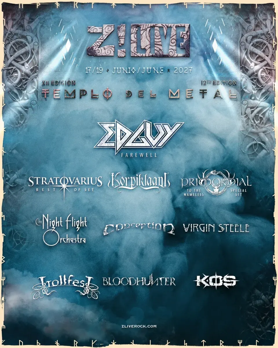Poster for the first Z! Live 2027 announcement with Edguy and the ten confirmed bands
