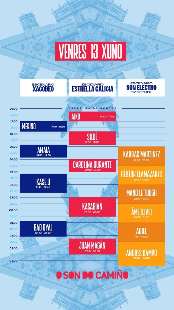 horarios oficiales de actuación para O Son do Camiño 2025
