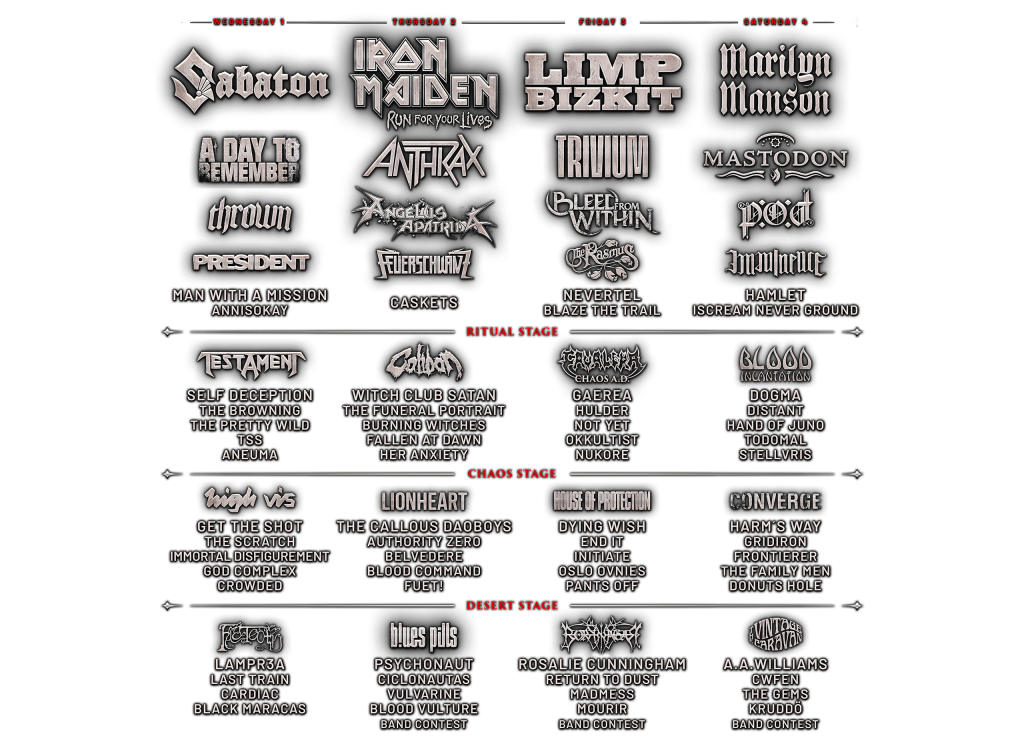 Cartel por dias de Resurrection Fest 2026 con Iron Maiden, Limp Bizkit y Marilyn Manson