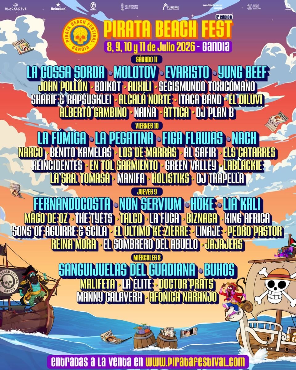 Cartel por días de Pirata Beach Fest Gandía 2026