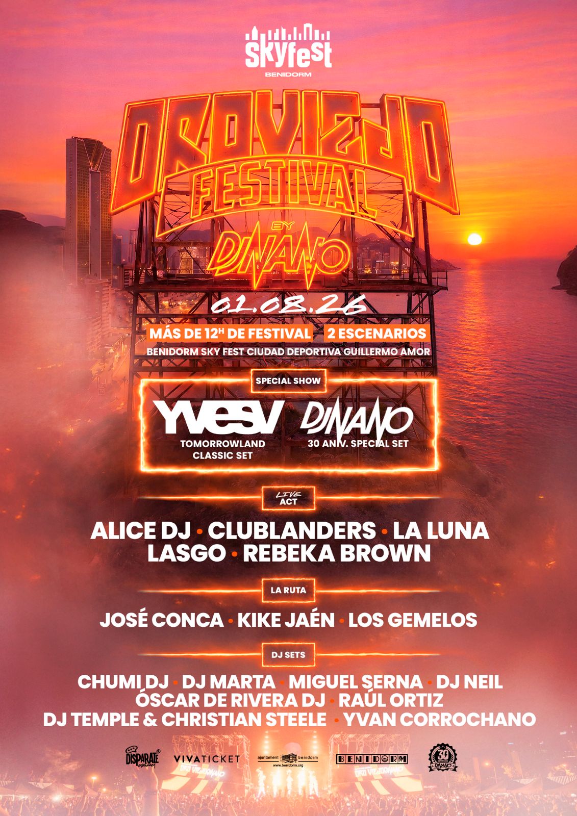 Cartel de Oro Viejo Festival by DJ Nano 2026 con 20 artistas en Skyfest Benidorm