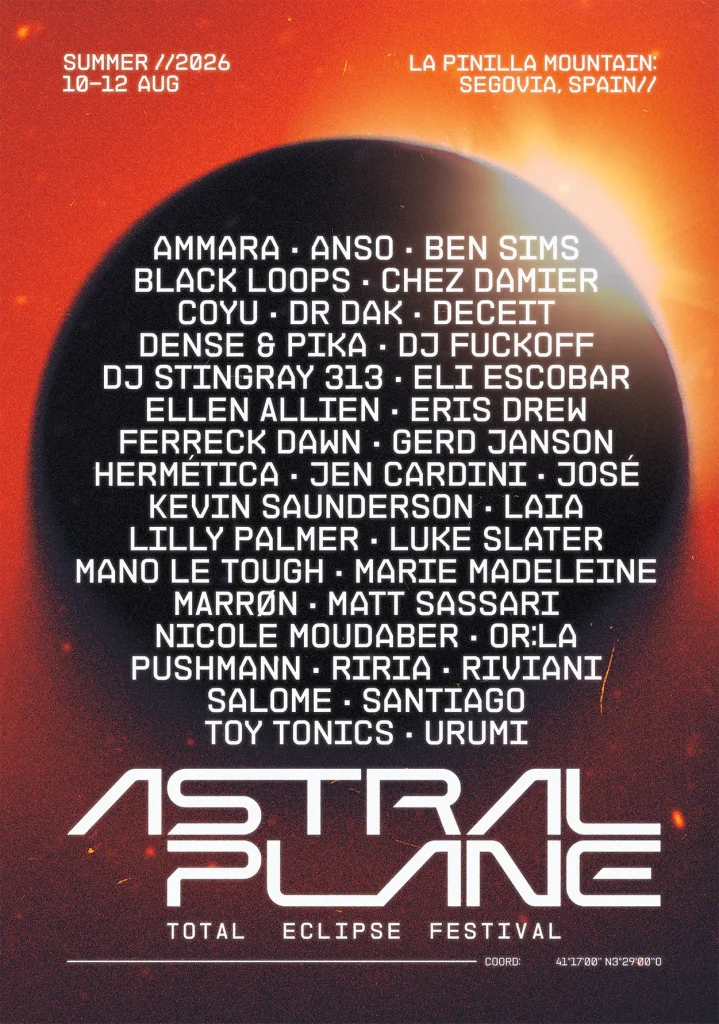 Cartel de artistas de Astral Plane Spain Eclipse Festival 2026