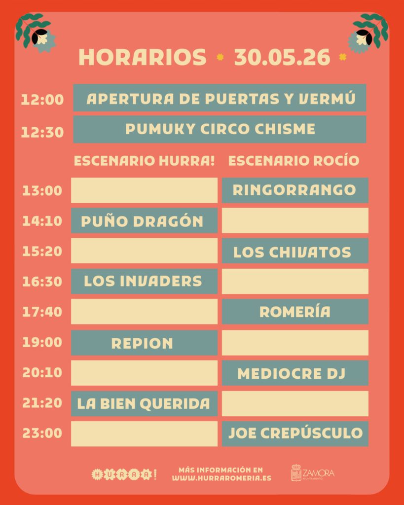 Horarios oficiales de Hurra! Romería Pop 2026 en Zamora