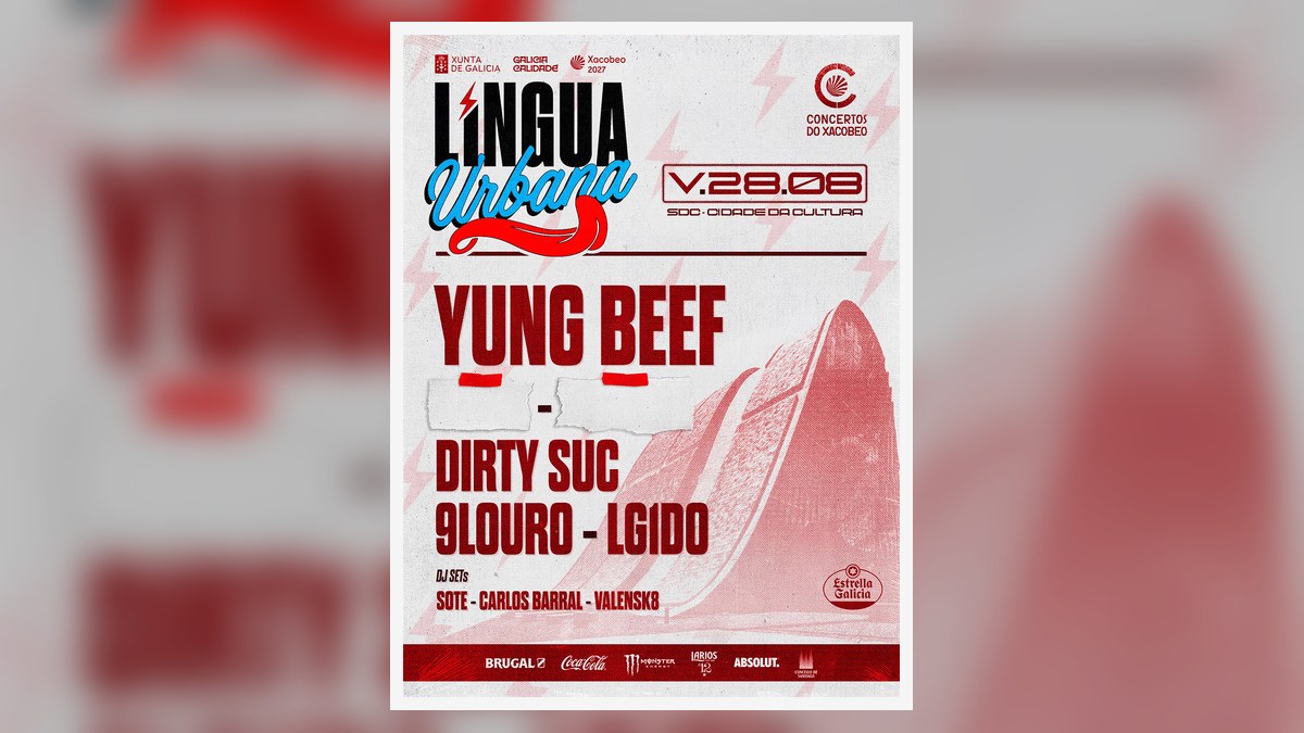 Cartel de Lingua Urbana Santiago 2026 con Yung Beef, Dirty Suc, 9Louro y Lg1do