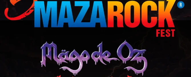 Cartel promocional de Mazarock Fest 2026 con Mägo de Oz, Medina Azahara, Obús y Barón Rojo.