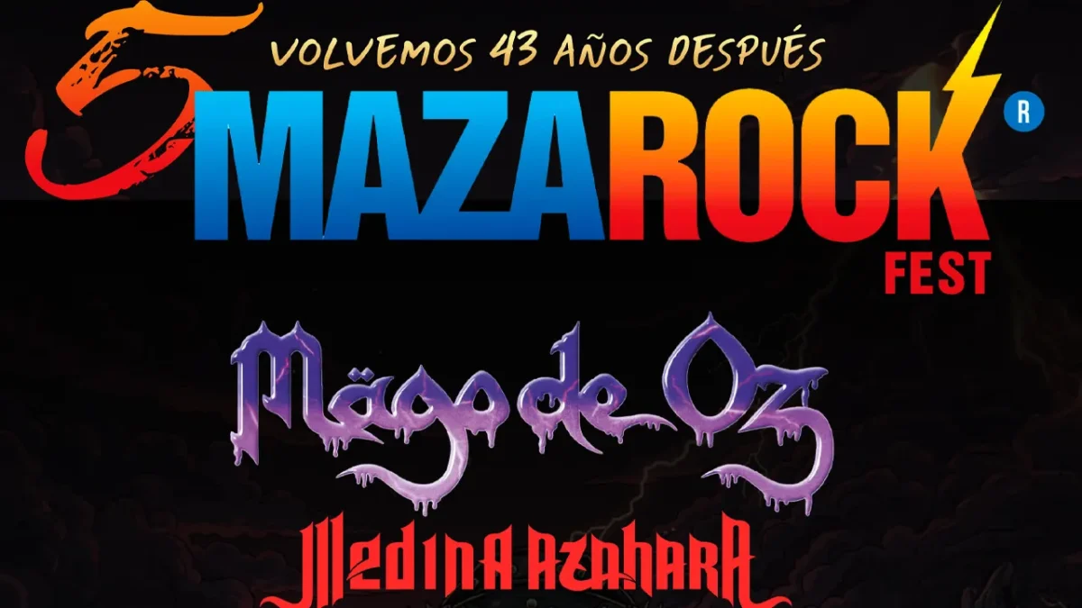 Cartel promocional de Mazarock Fest 2026 con Mägo de Oz, Medina Azahara, Obús y Barón Rojo.