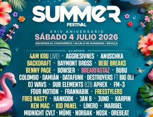 Cartel de Summer Festival by Raveart Sevilla 2026 con Freestylers, Plump DJs y Freq Nasty.
