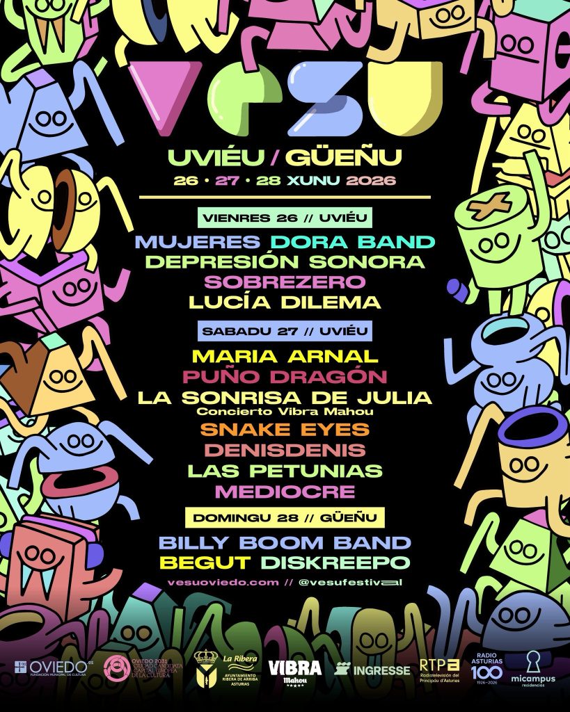 Cartel por días de VESU 2026 con la programación del viernes, sábado y domingo