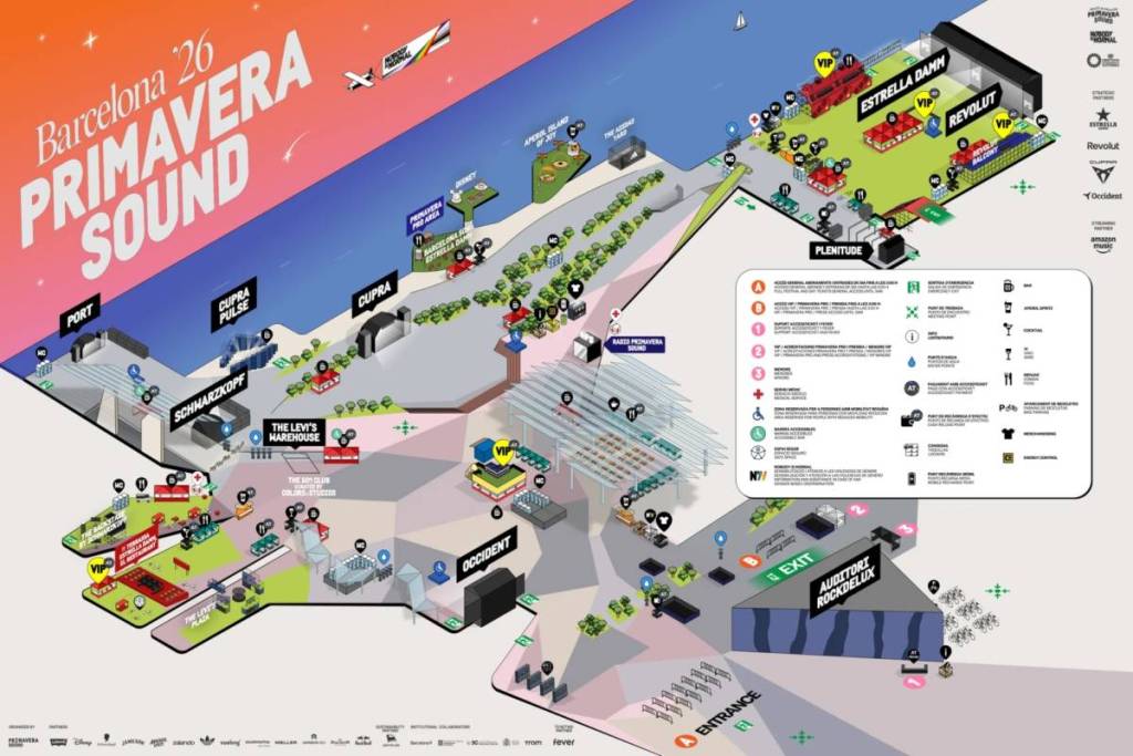 Mapa del recinto de Primavera Sound Barcelona 2026 en el Parc del Fòrum