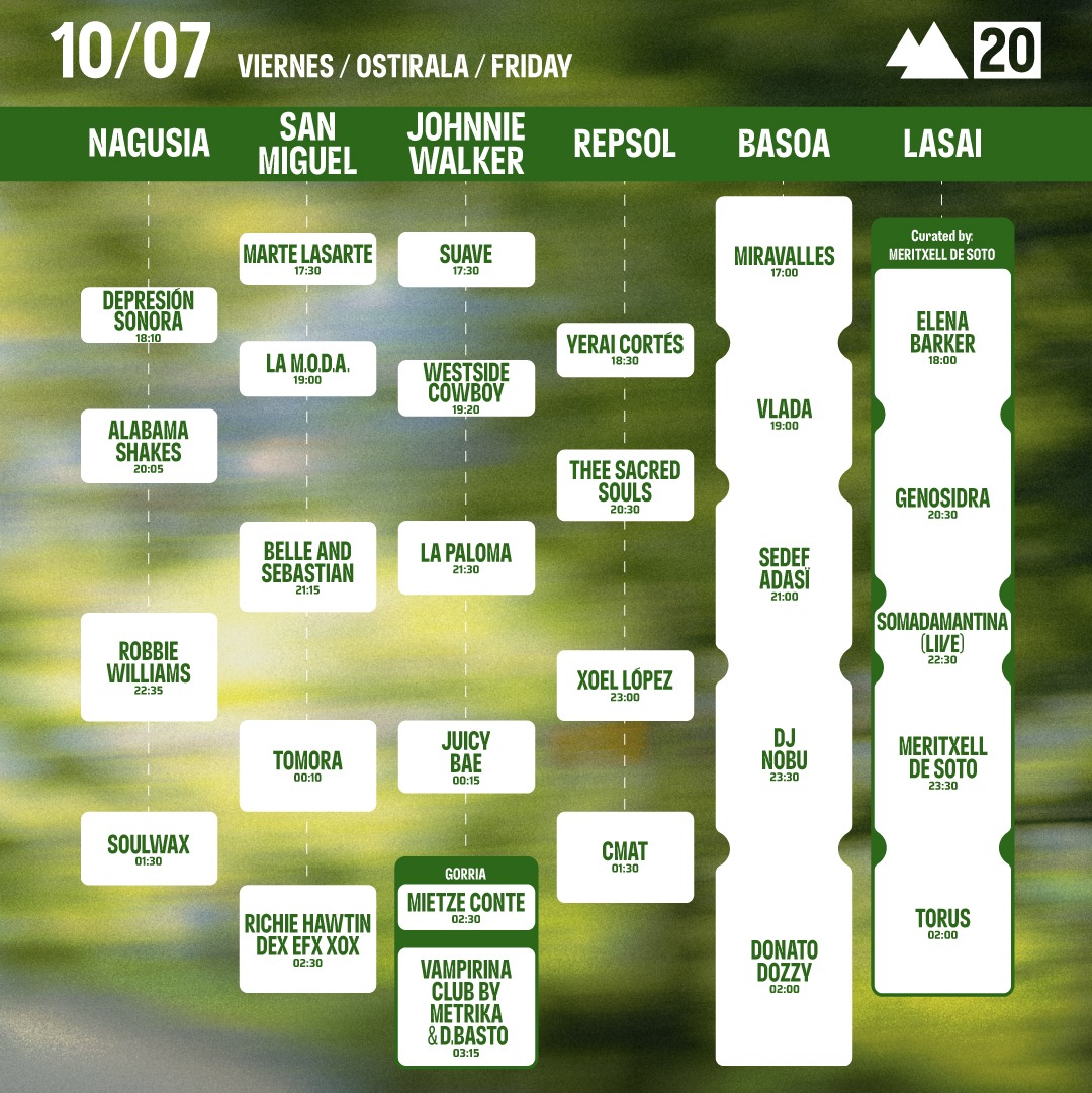 Horarios oficiales del viernes 10 de julio en Bilbao BBK Live 2026