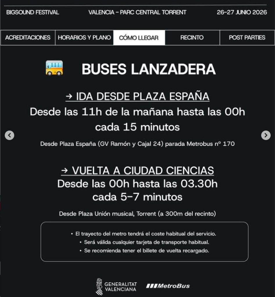 Buses lanzadera para llegar y volver de BIGSOUND Valencia 2026