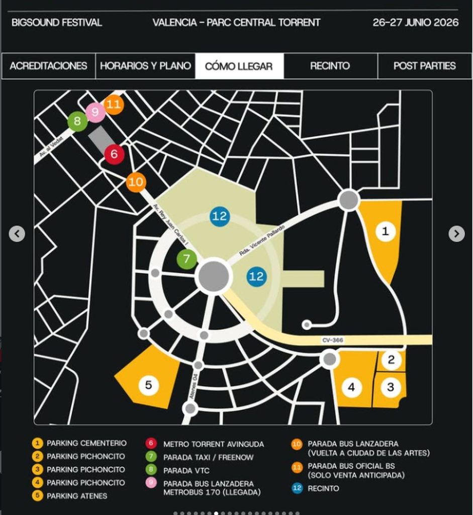 Mapa oficial de acceso a BIGSOUND Valencia 2026 en Parc Central de Torrent