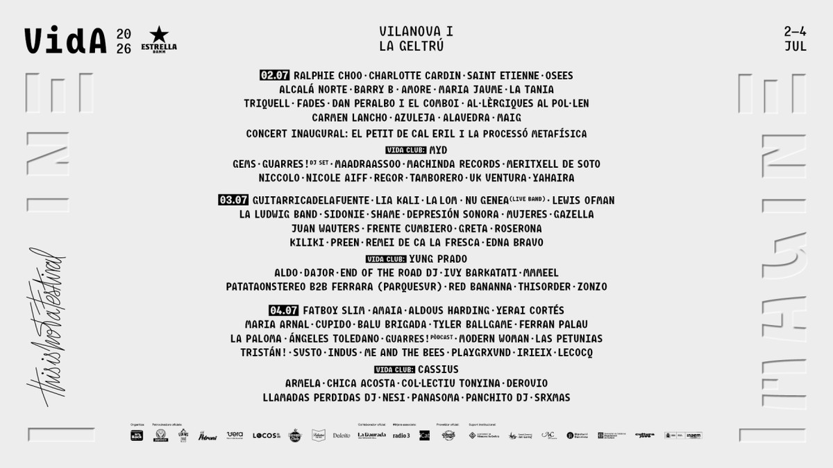 Cartel por jornadas de VIDA Festival 2026 en Vilanova i la Geltrú