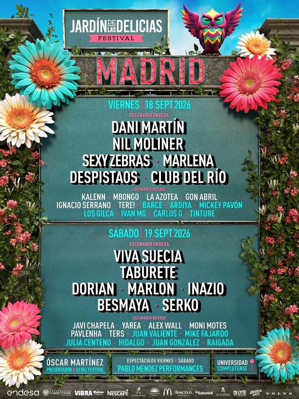 Cartel de artistas del Jardín de las Delicias 2026 en Madrid