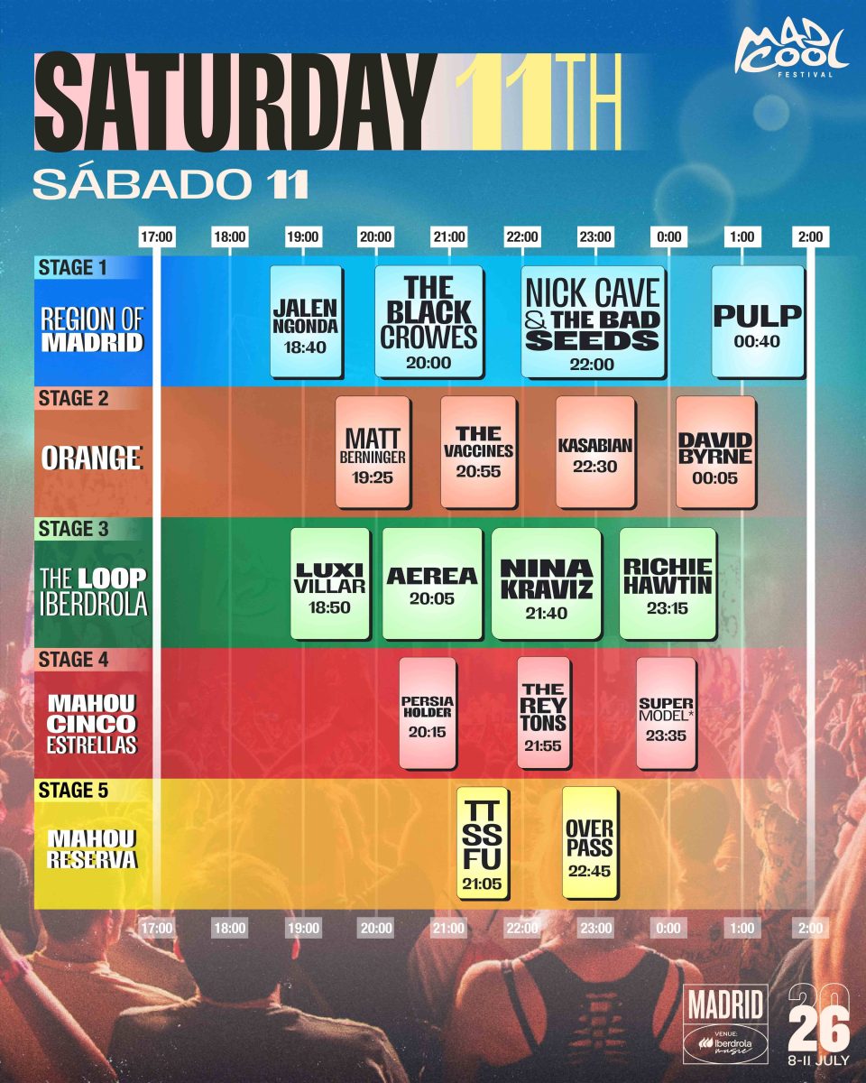 Horarios oficiales del sábado 11 de julio en Mad Cool 2026