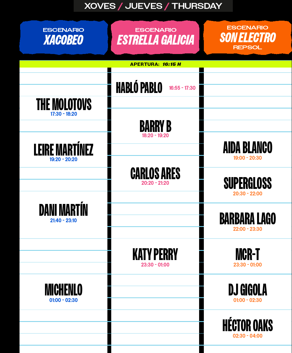 Horarios oficiales del jueves en O Son do Camiño 2026