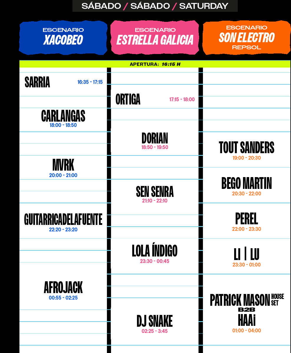Horarios oficiales del sábado en O Son do Camiño 2026