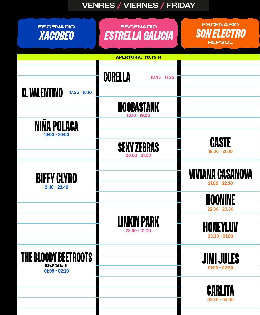 Horarios oficiales del viernes en O Son do Camiño 2026