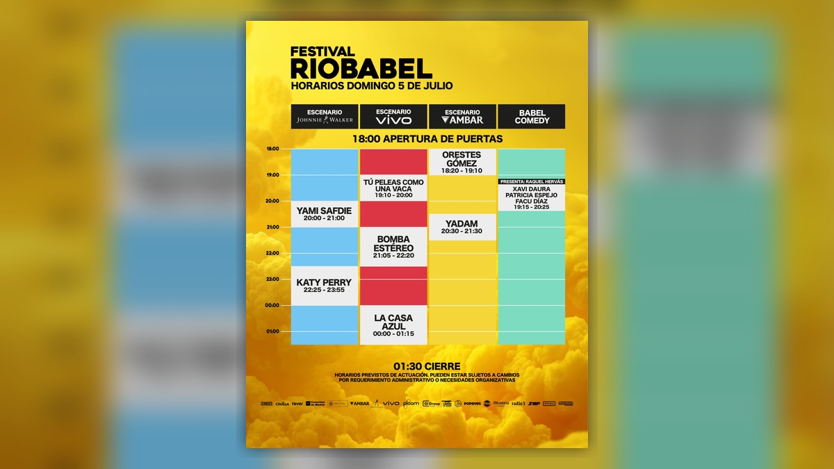 Horarios oficiales de Río Babel 2026