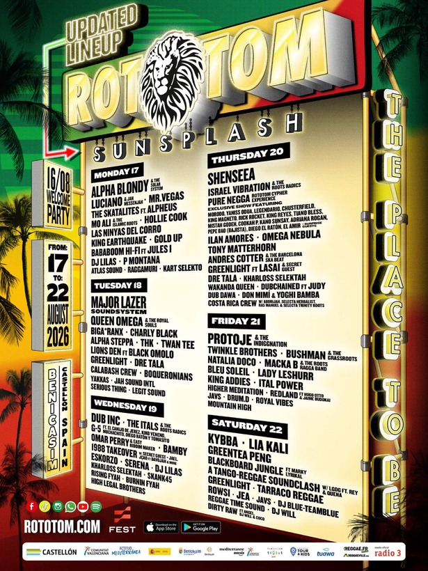 Cartel oficial de Rototom Sunsplash 2026