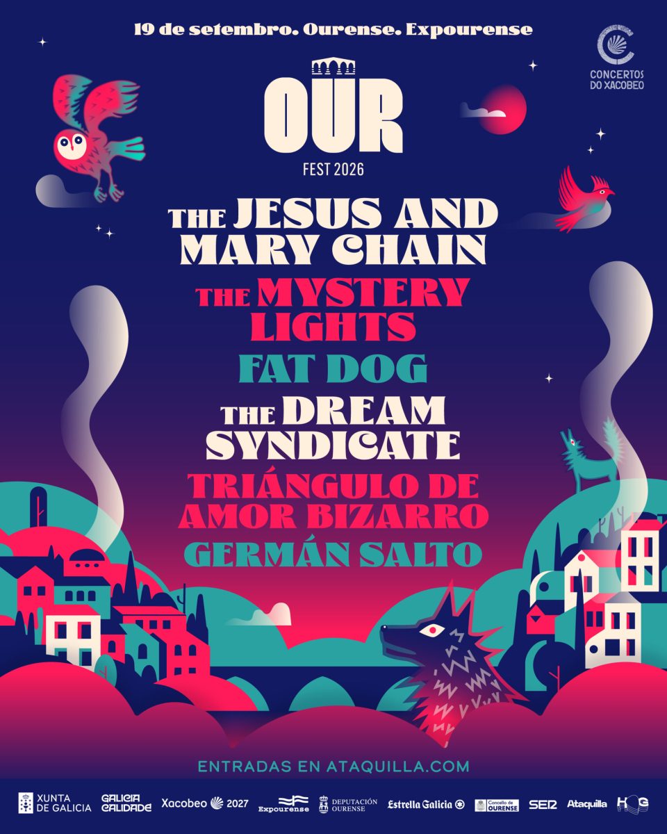 Cartel oficial de OUR FEST 2026 con The Jesus and Mary Chain, Fat Dog y Triangulo de Amor Bizarro