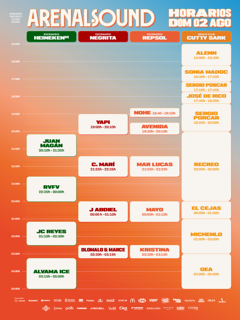 Horarios de Arenal Sound 2026 para el domingo 2 de agosto