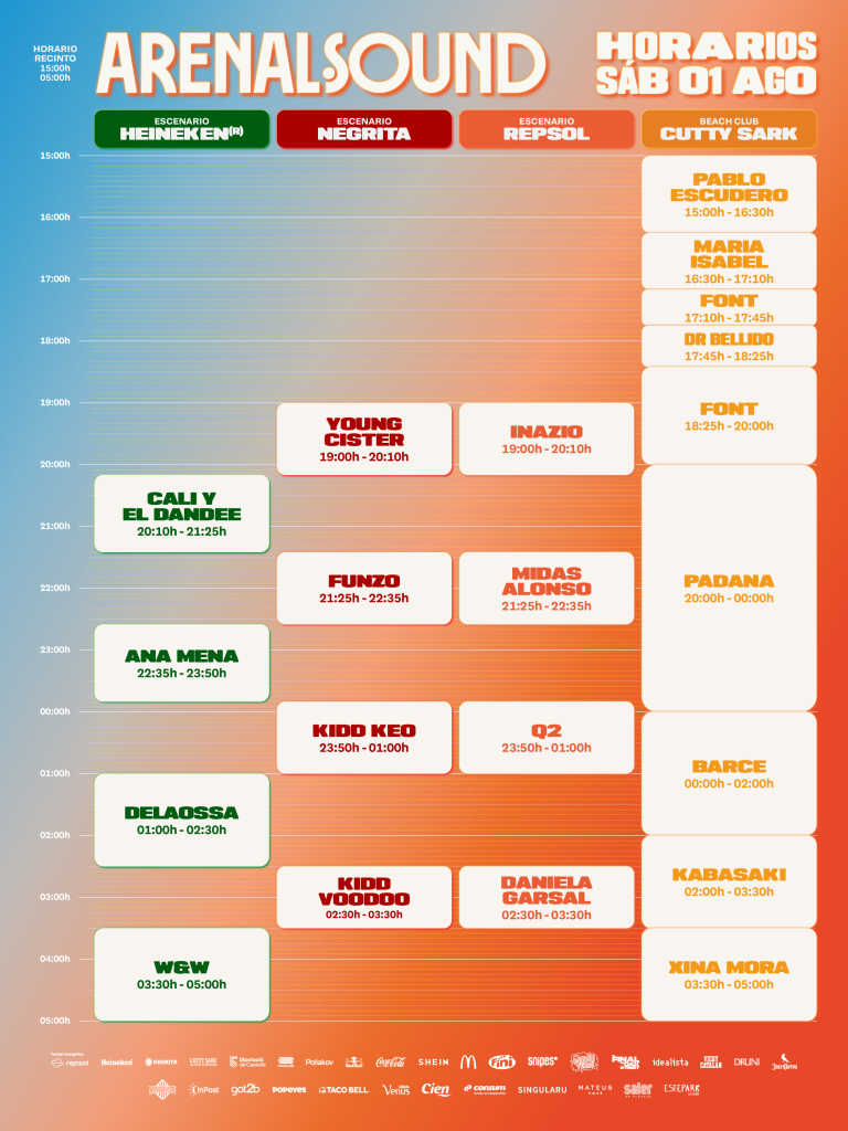 Horarios de Arenal Sound 2026 para el sábado 1 de agosto