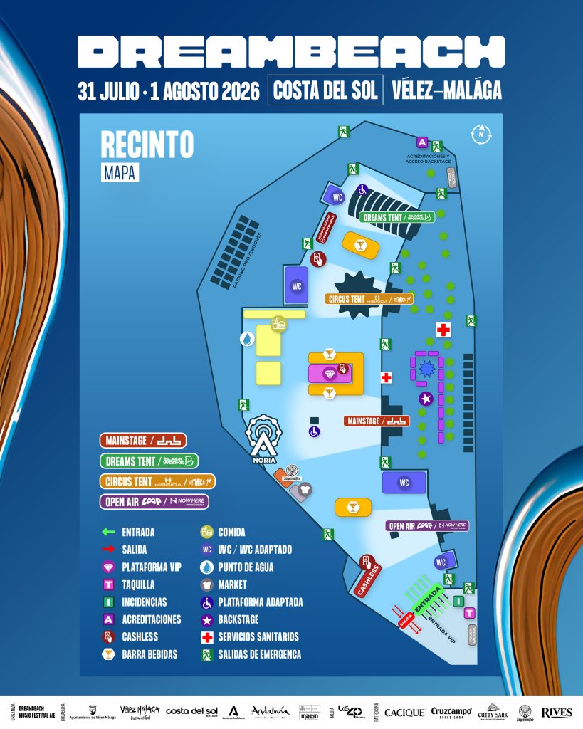 Mapa oficial del recinto de Dreambeach 2026 en Vélez-Málaga