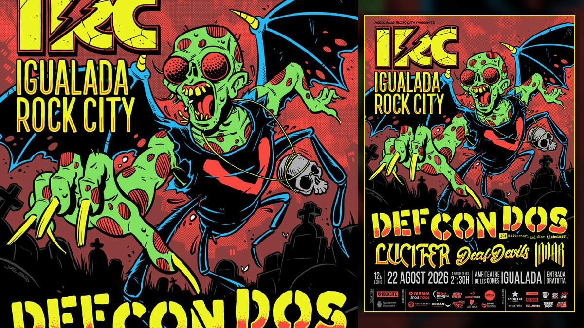Cartel de Igualada Rock City 2026 con Def Con Dos, Lucifer, Deaf Devils e Indar
