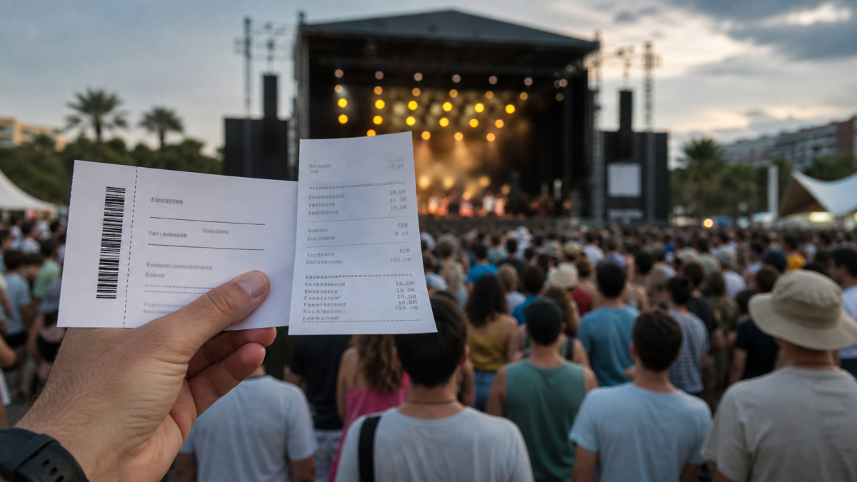 Entrada y recibo ante un escenario de festival