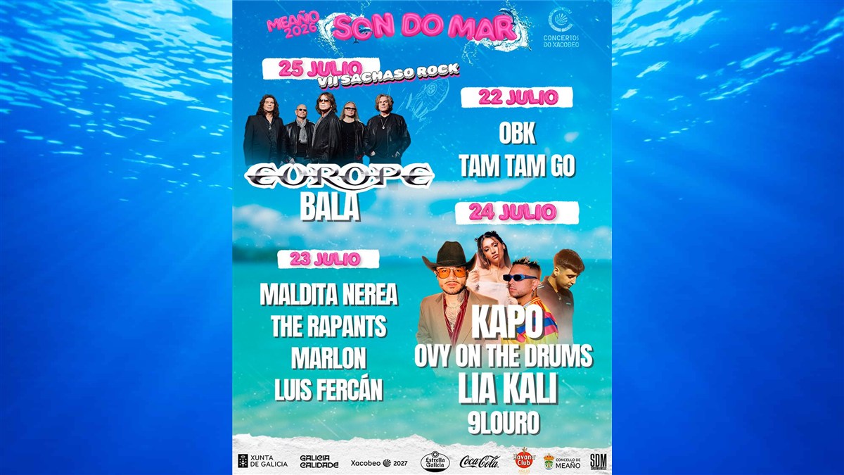 Cartel de Son do Mar 2026 con Europe, Kapo, OBK, Lia Kali y el resto de artistas por días