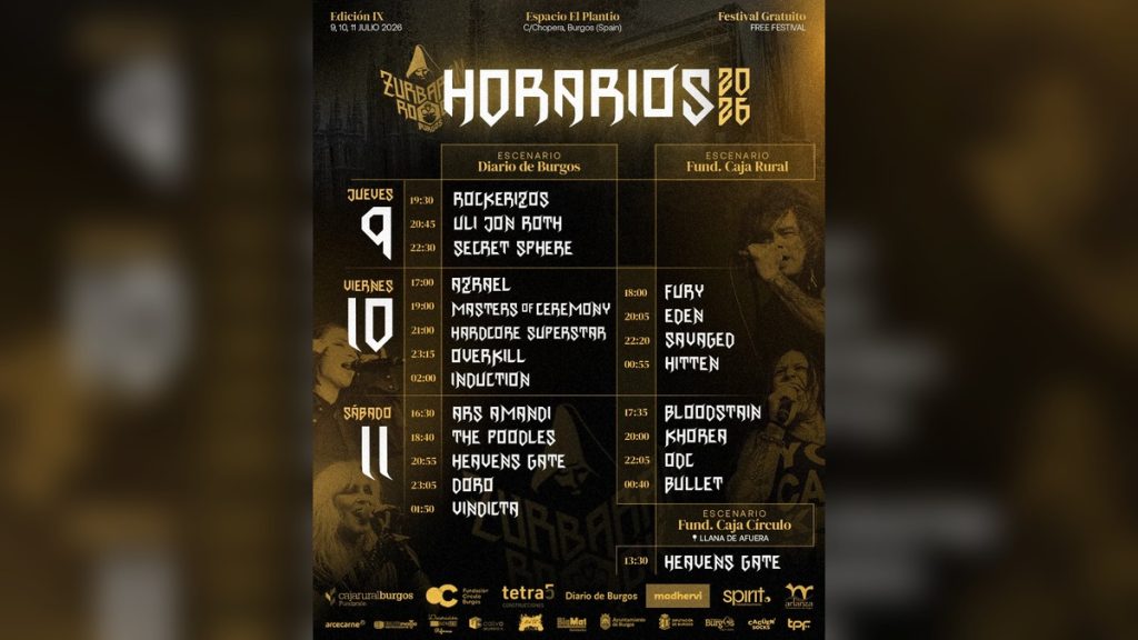 Horarios oficiales de Zurbarán Rock Burgos 2026
