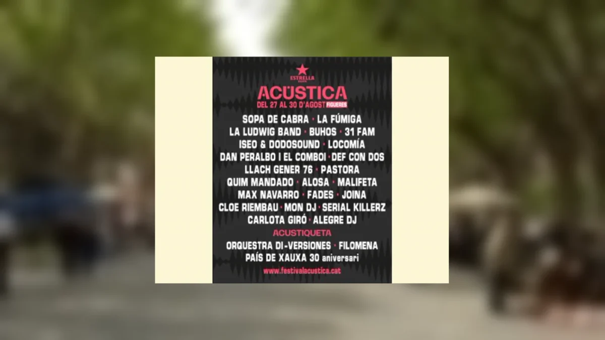 Cartel oficial de Acústica 2026 sobre una vista de la Rambla de Figueres