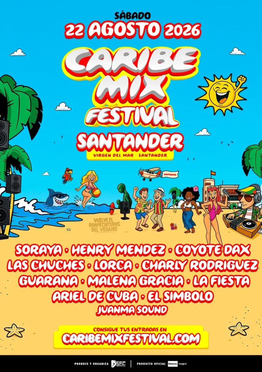 Cartel oficial de Caribe Mix Santander 2026 con Soraya, Henry Méndez y el resto de artistas.