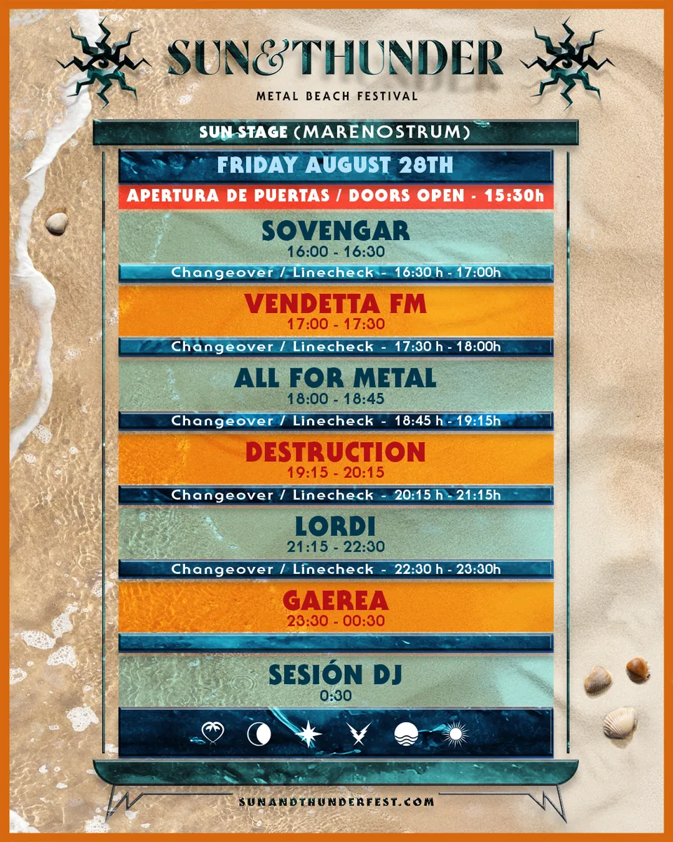 Horarios del viernes de Sun and Thunder 2026
