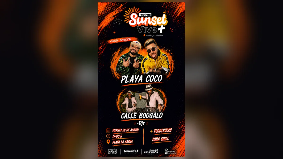 Cartel de Playa Coco y Calle Boogalo en Sunset Vive+ 2026