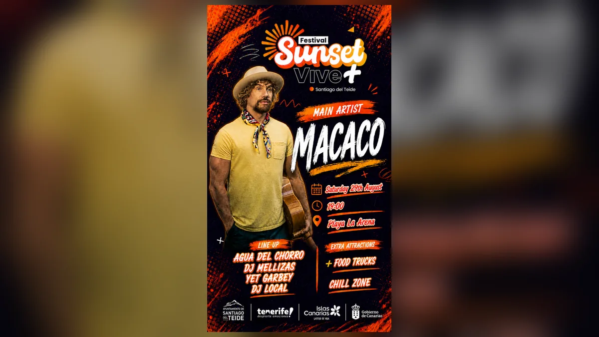 Cartel de Macaco en Sunset Vive+ 2026 el 29 de agosto
