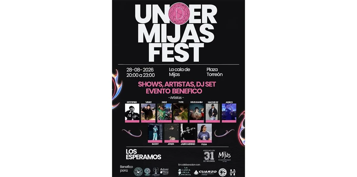 Cartel de Under Mijas Fest 2026 con los artistas locales participantes