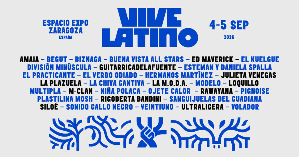 Cartel oficial de Vive Latino Zaragoza 2026 con el reparto de artistas.