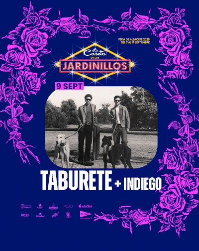 Cartel del concierto de Taburete en Jardinillos durante la Feria de Albacete 2026