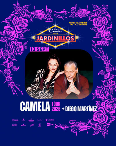 Cartel del concierto de Camela en Jardinillos durante la Feria de Albacete 2026