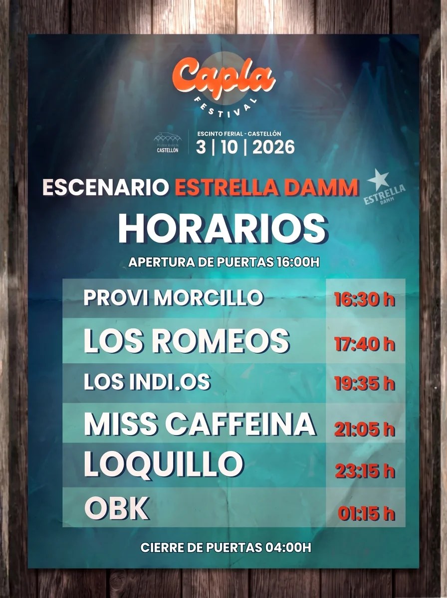 Horarios oficiales de los conciertos de Capla Festival 2026