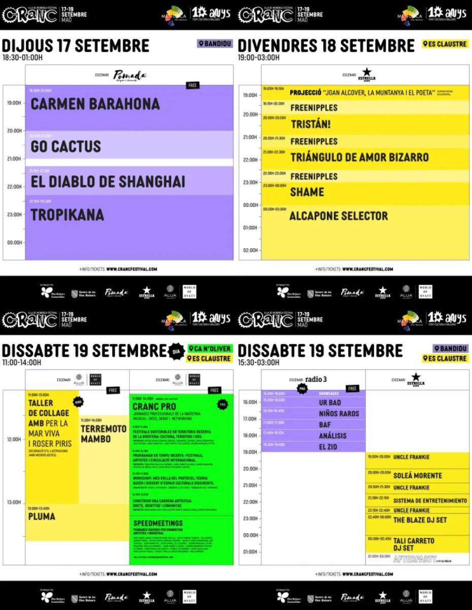 Cuadrante oficial de horarios de Cranc Menorca 2026