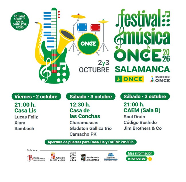 Programa oficial de Música ONCE 2026 en Salamanca con sedes, artistas y horarios