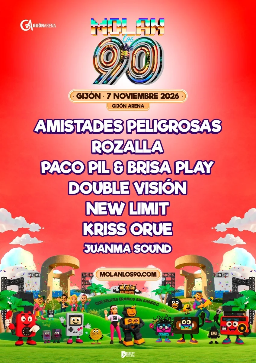 Cartel oficial de Molan los 90 en Gijón, el 7 de noviembre de 2026
