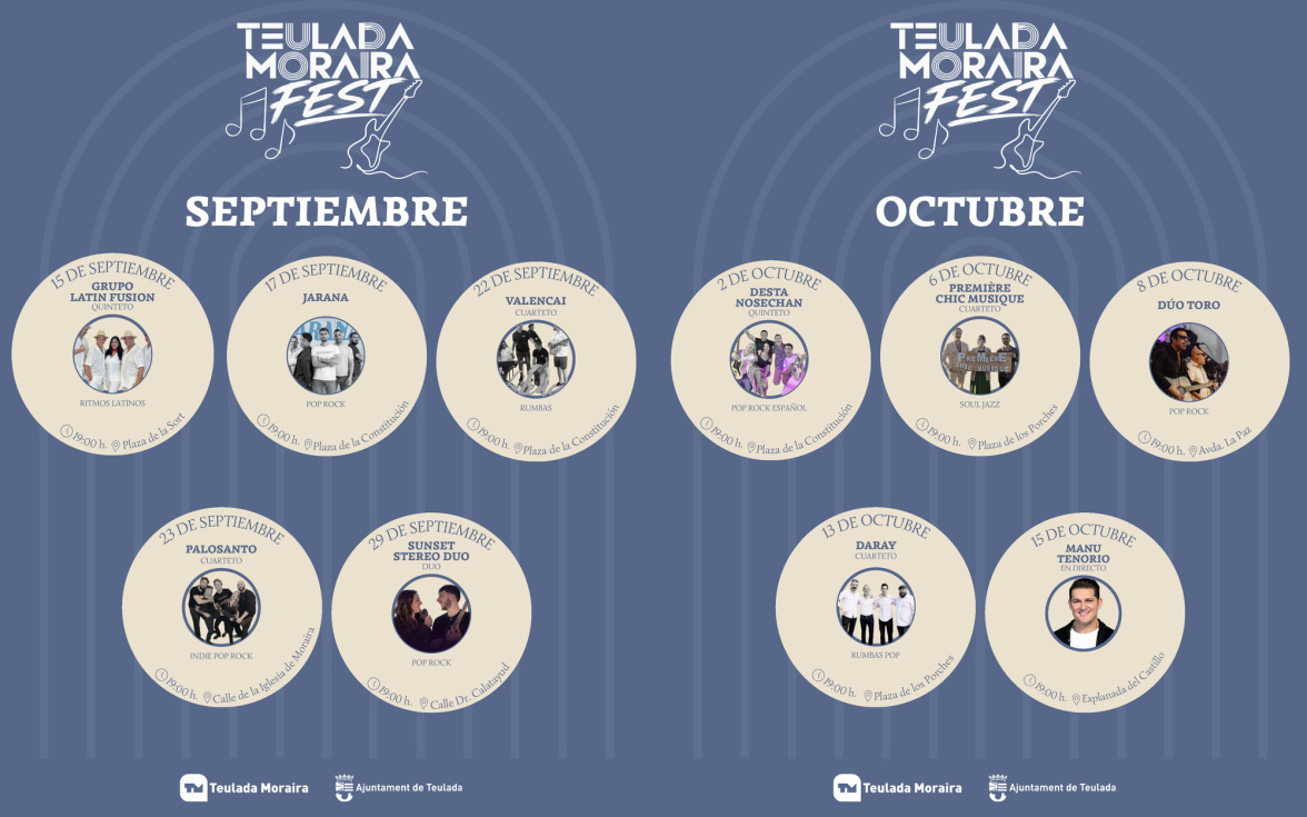 Cartel con los diez conciertos de Teulada Moraira Fest 2026